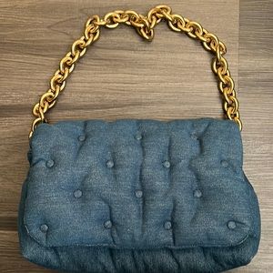 Zara Blue Shoulder Bag with Gold Chain